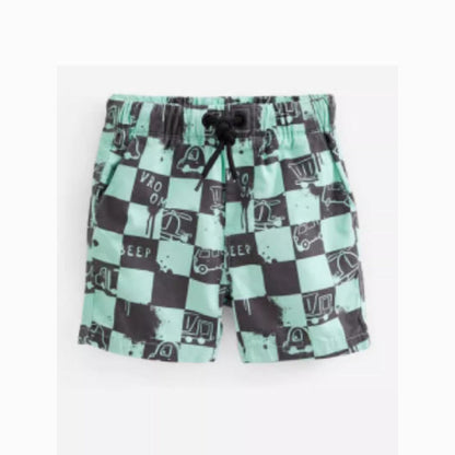MyKids-USA® Boys Cotton Casual Style Plaid Cars Pattern Shorts