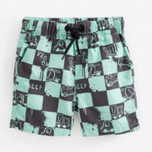 MyKids-USA® Boys Cotton Casual Style Plaid Cars Pattern Shorts