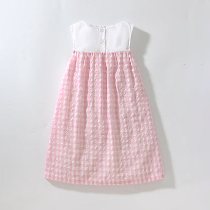 MyKids-USA® Baby Girls Sleeveless Plaid Patchwork Geese Pattern Dress