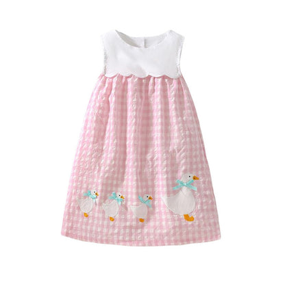 MyKids-USA® Baby Girls Sleeveless Plaid Patchwork Geese Pattern Dress