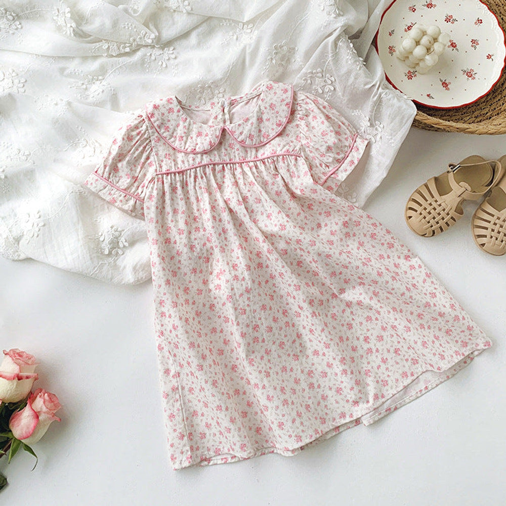 MyKids-USA® Baby Kids Girls Short Sleeves Pink Floral Dress