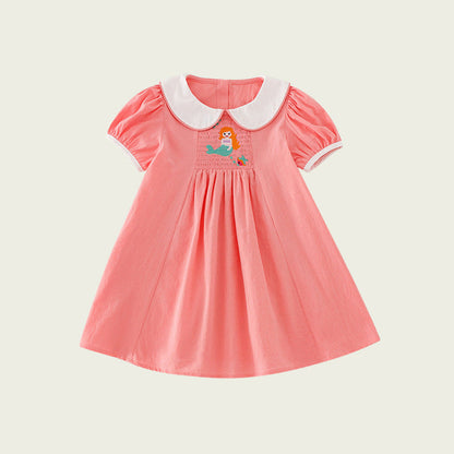 MyKids-USA® Baby Kids Girls Short Sleeves Mermaid Embroidery Dress