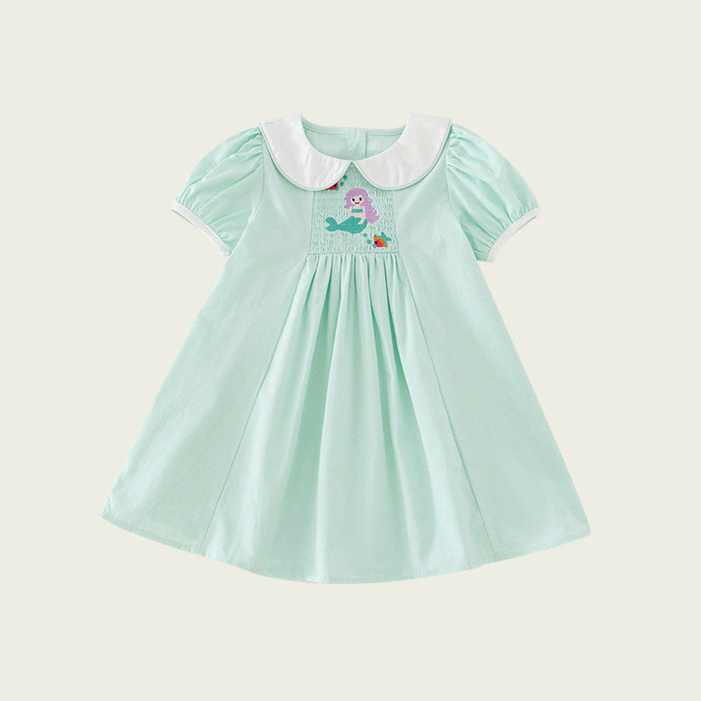 MyKids-USA® Baby Kids Girls Short Sleeves Mermaid Embroidery Dress