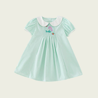 MyKids-USA® Baby Kids Girls Short Sleeves Mermaid Embroidery Dress