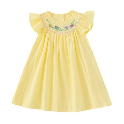 MyKids-USA® Baby Kids Girls Sleeveless Birds Embroidery Yellow Dress