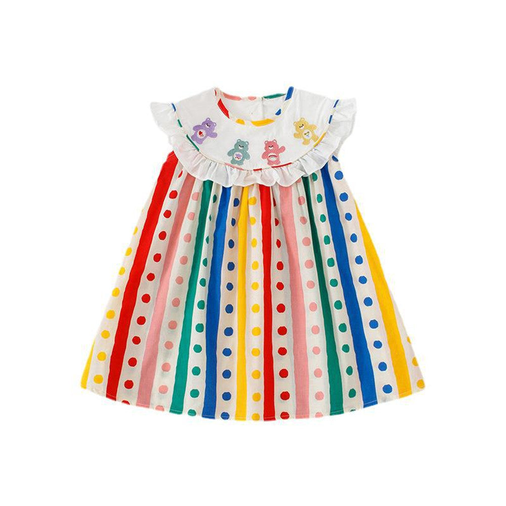 MyKids-USA® Baby Kids Girls Sleeveless Striped Polka Dots Dress