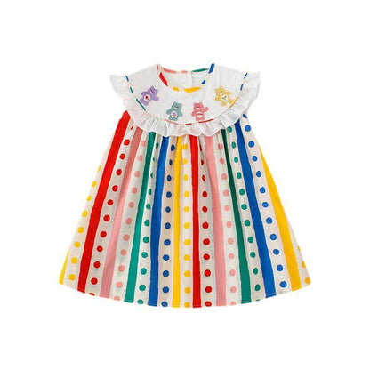 MyKids-USA® Baby Kids Girls Sleeveless Striped Polka Dots Dress