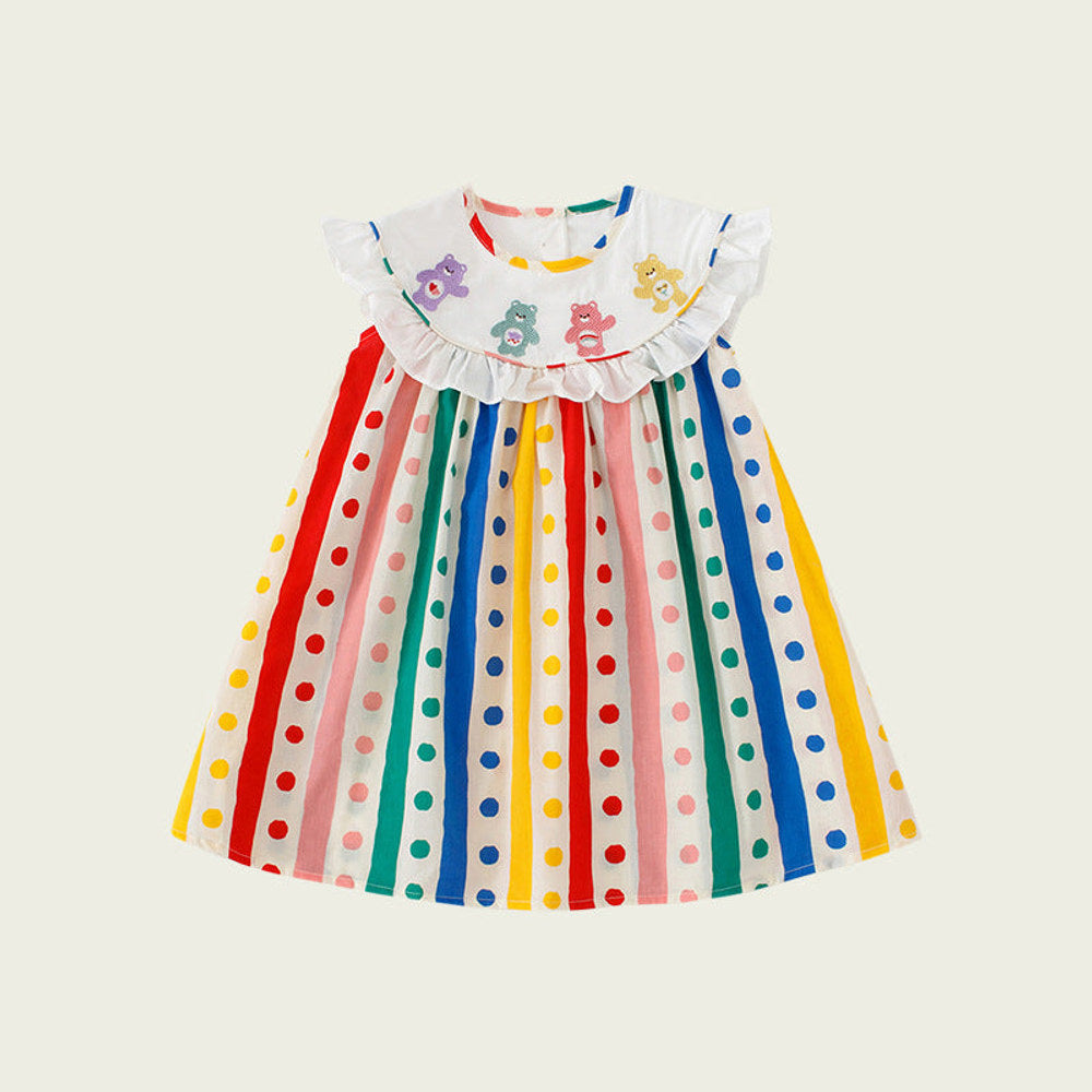 MyKids-USA® Baby Kids Girls Sleeveless Striped Polka Dots Dress