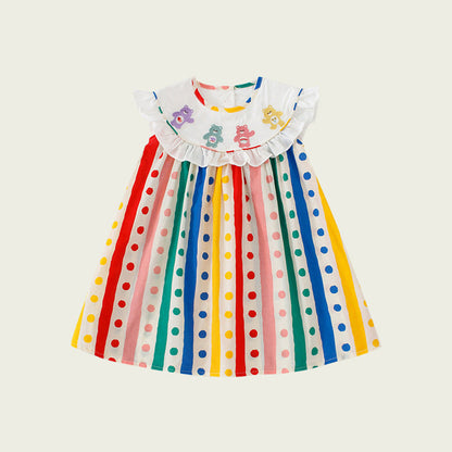 MyKids-USA® Baby Kids Girls Sleeveless Striped Polka Dots Dress