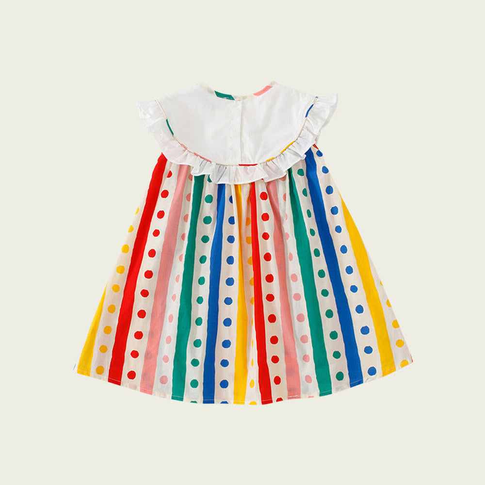 MyKids-USA® Baby Kids Girls Sleeveless Striped Polka Dots Dress