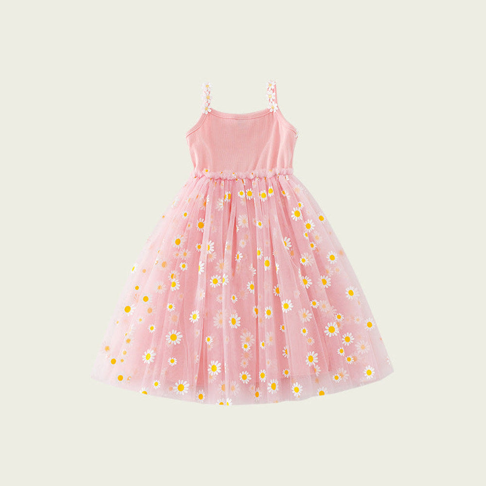 MyKids-USA® Baby Kids Girls Sleeveless Floral Daisy Pattern Mesh Strap Dress