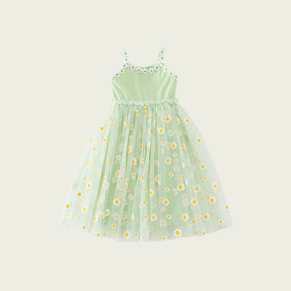 MyKids-USA® Baby Kids Girls Sleeveless Floral Daisy Pattern Mesh Strap Dress