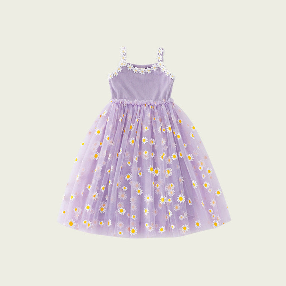 MyKids-USA® Baby Kids Girls Sleeveless Floral Daisy Pattern Mesh Strap Dress
