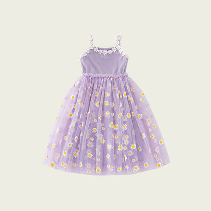 MyKids-USA® Baby Kids Girls Sleeveless Floral Daisy Pattern Mesh Strap Dress