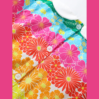 MyKids-USA® Baby Kids Girls Short Sleeves Peter Pan Collar Colorful Flowers Print Dress