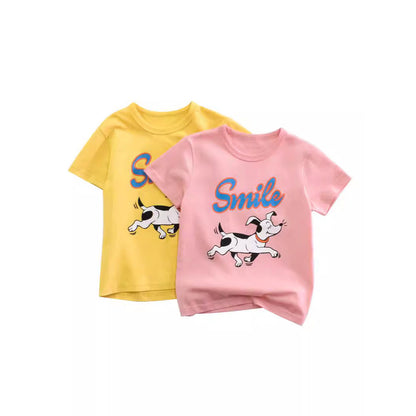 MyKids-USA® Smiling Dogs Cartoon Print Girls’ T-Shirt In European And American Style