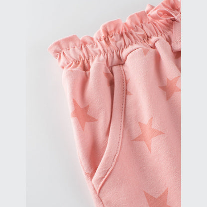 MyKids-USA® Girls Pink Soft Casual Style Stars Print Shorts