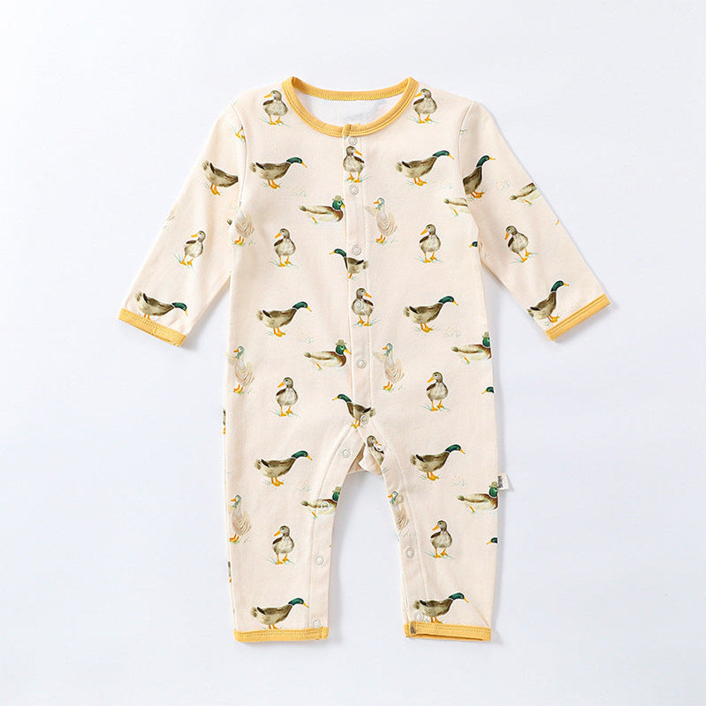 MyKids-USA® Animals Cartoon Print Crew Neck Single Breasted Comfy Rompers