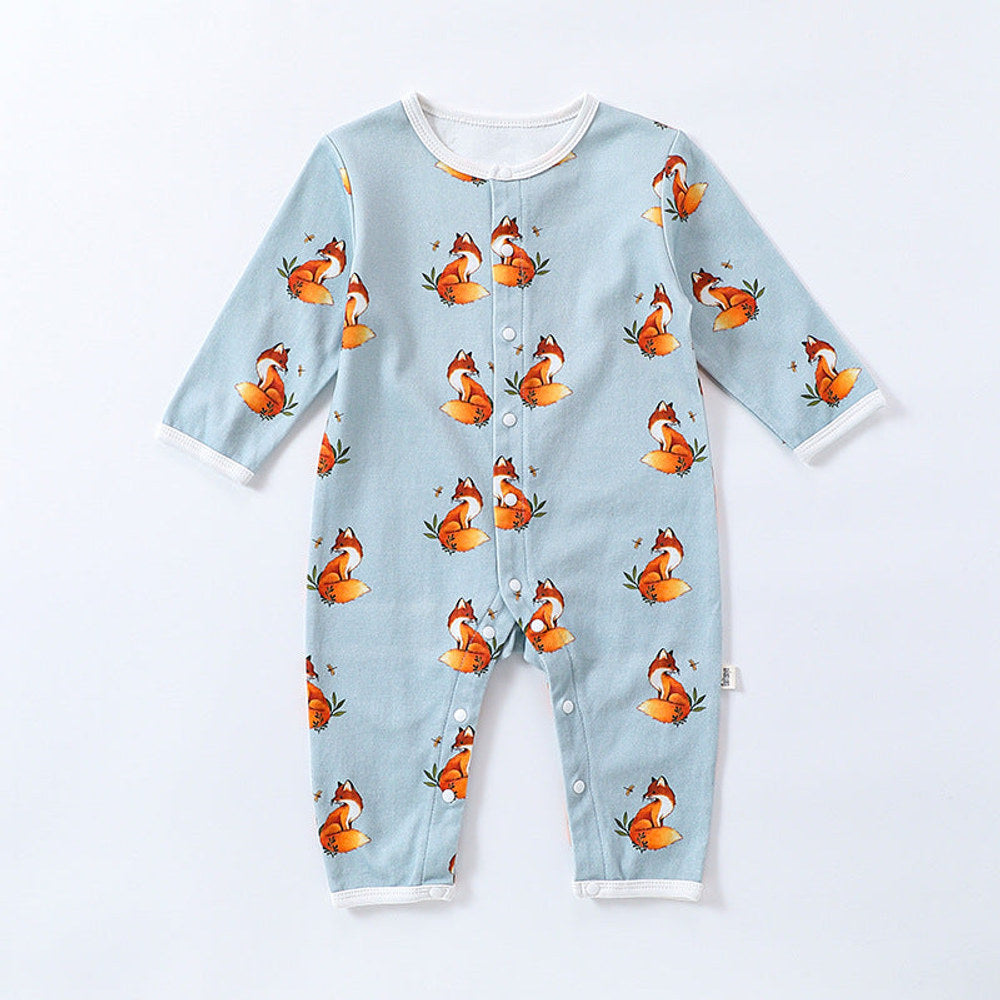 MyKids-USA® Animals Cartoon Print Crew Neck Single Breasted Comfy Rompers