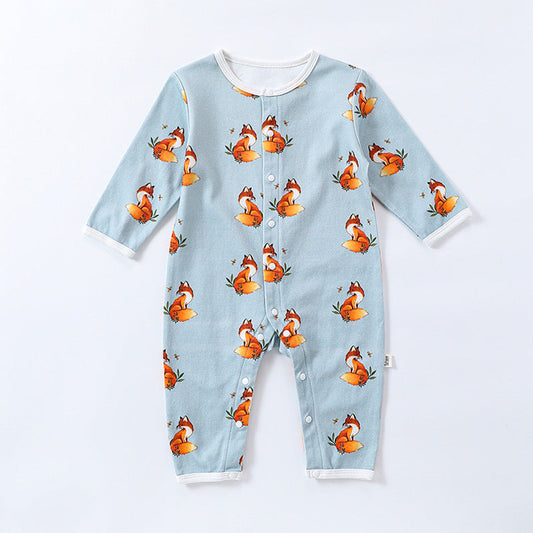MyKids-USA® Spring Arrival Animals Cartoon Print Crew Neck Single Breasted Comfy Rompers