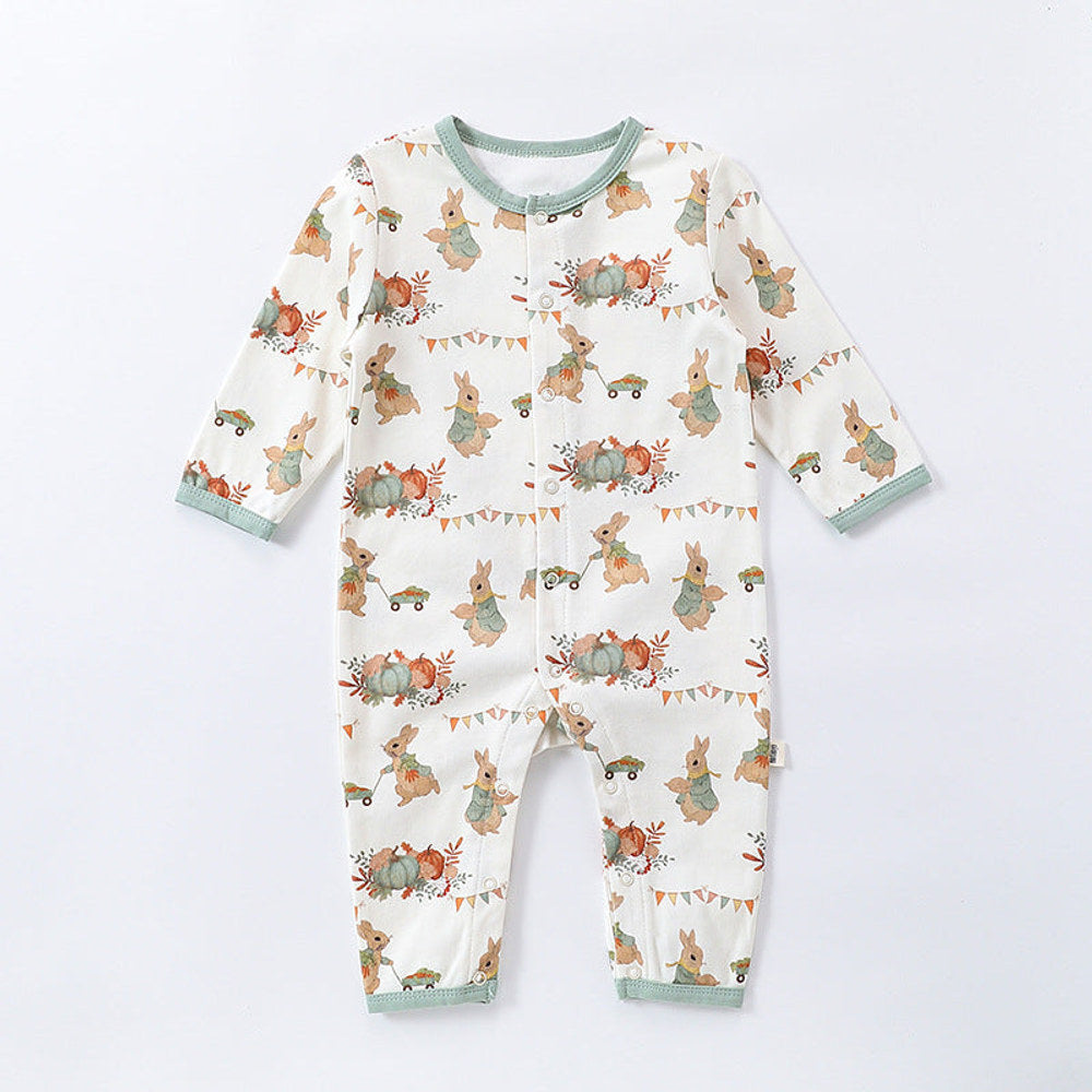 MyKids-USA® Animals Cartoon Print Crew Neck Single Breasted Comfy Rompers