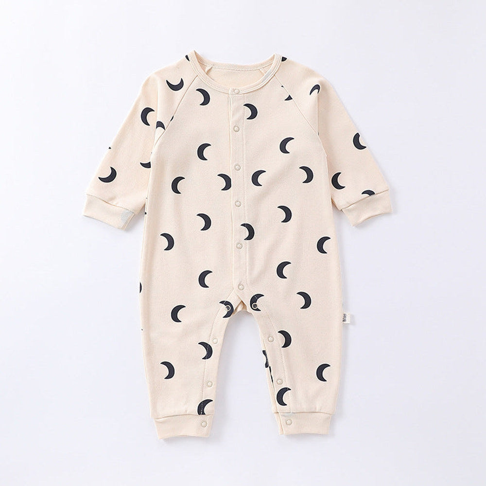 MyKids-USA® Spring Moon/Dogs Print Crew Neck Single Breasted Comfy Rompers