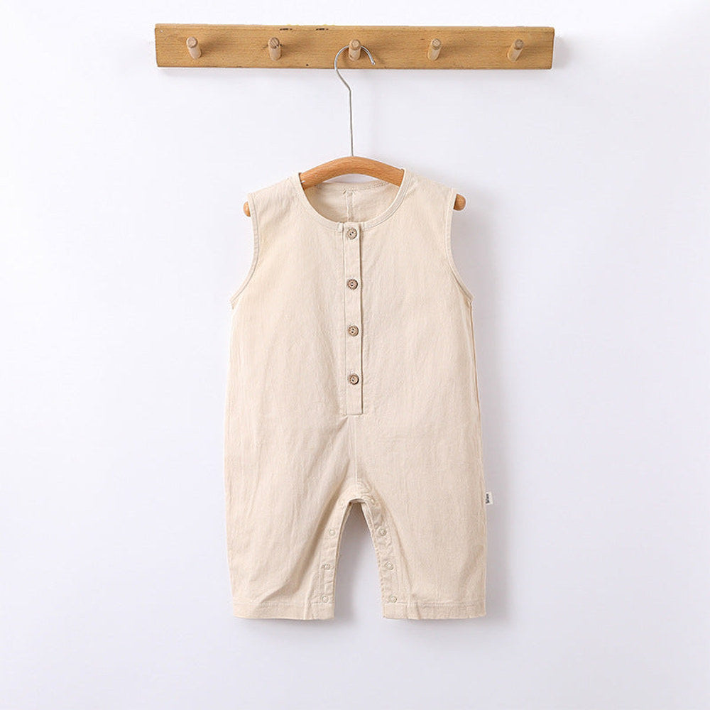 MyKids-USA® Design Solid Color Crew Neck Single Breasted Sleeveless Rompers
