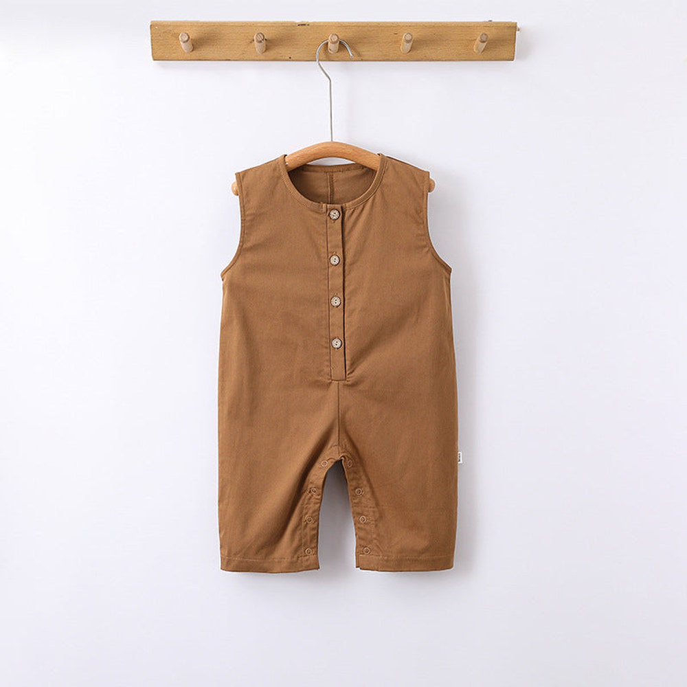 MyKids-USA® Design Solid Color Crew Neck Single Breasted Sleeveless Rompers