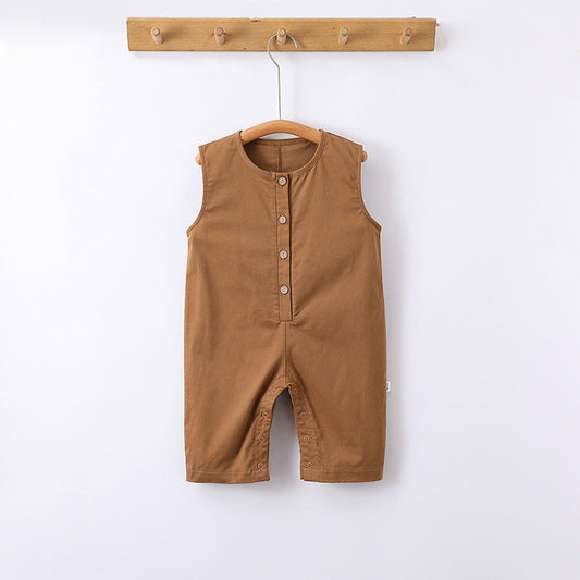 MyKids-USA® Spring Design Solid Color Crew Neck Single Breasted Sleeveless Rompers