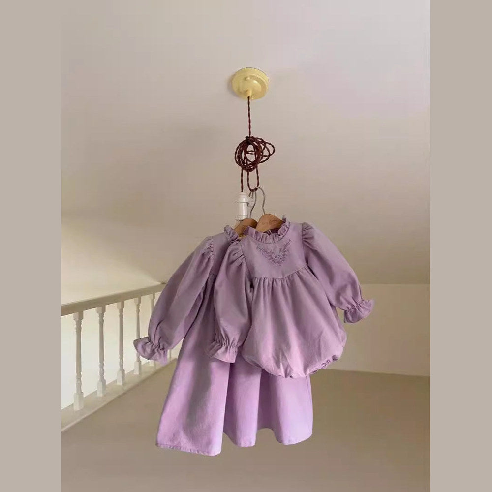 MyKids-USA® Baby Girls Purple Long Sleeves Vine Embroidery bodysuit