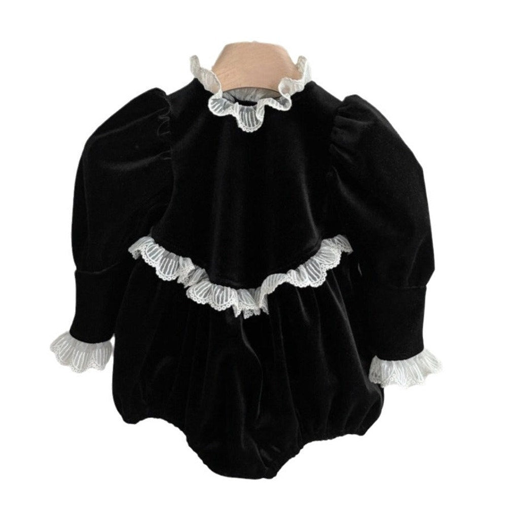 MyKids-USA® Baby Girls Black Long Sleeves Lace Trim bodysuit