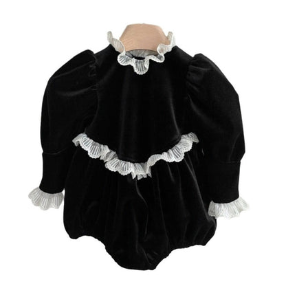 MyKids-USA® Baby Girls Black Long Sleeves Lace Trim bodysuit