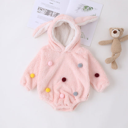 MyKids-USA® Design Baby Girls Polka Dots Pom Pom Hooded bodysuit