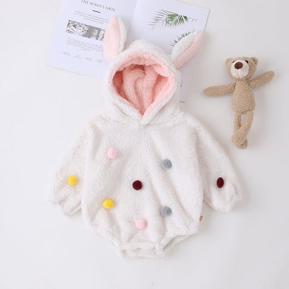 MyKids-USA® Design Baby Girls Polka Dots Pom Pom Hooded bodysuit