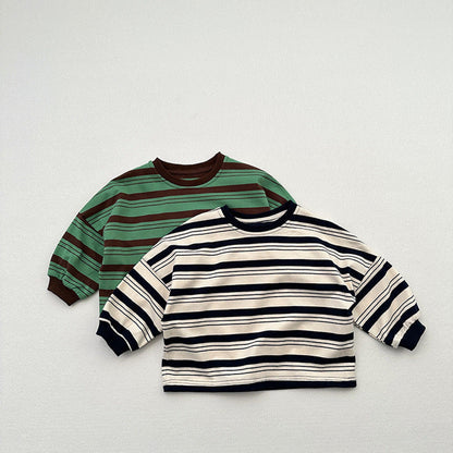 MyKids-USA® Baby Kids Boys Casual Striped Crew Neck Long Sleeve Loose Shirt