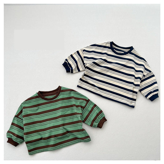 MyKids-USA® Baby Kids Boys Casual Striped Crew Neck Long Sleeve Loose Shirt