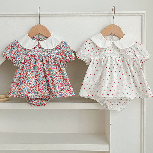 MyKids-USA® Summer Baby Girls Short Sleeves Floral Pattern Dress And Shorts – Princess Sister Matching Set