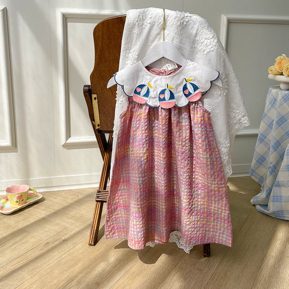 MyKids-USA® Design Baby Kids Girls Navy Style Sleeveless Plaid Dress