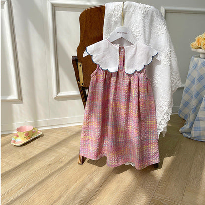 MyKids-USA® Design Baby Kids Girls Navy Style Sleeveless Plaid Dress