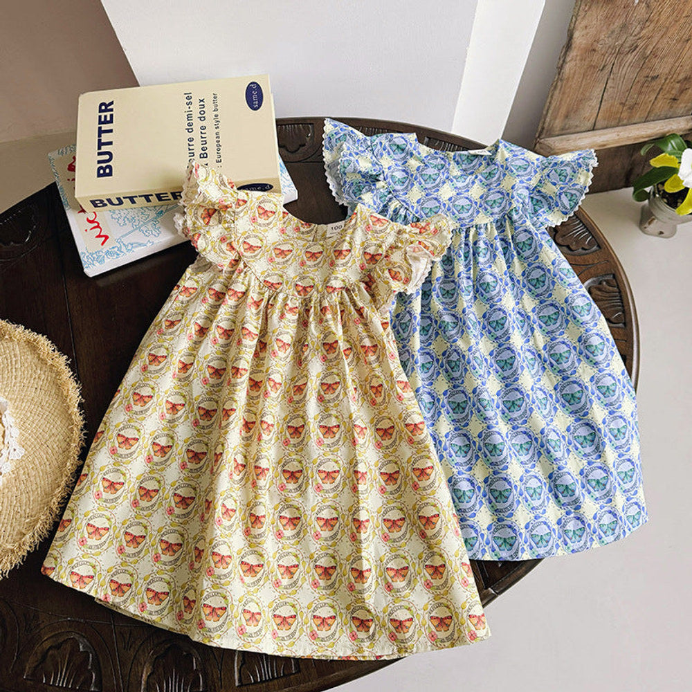 MyKids-USA® Kids Girls Fly Sleeves Butterfly Print Princess Dress