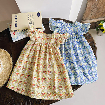 MyKids-USA® Kids Girls Fly Sleeves Butterfly Print Princess Dress