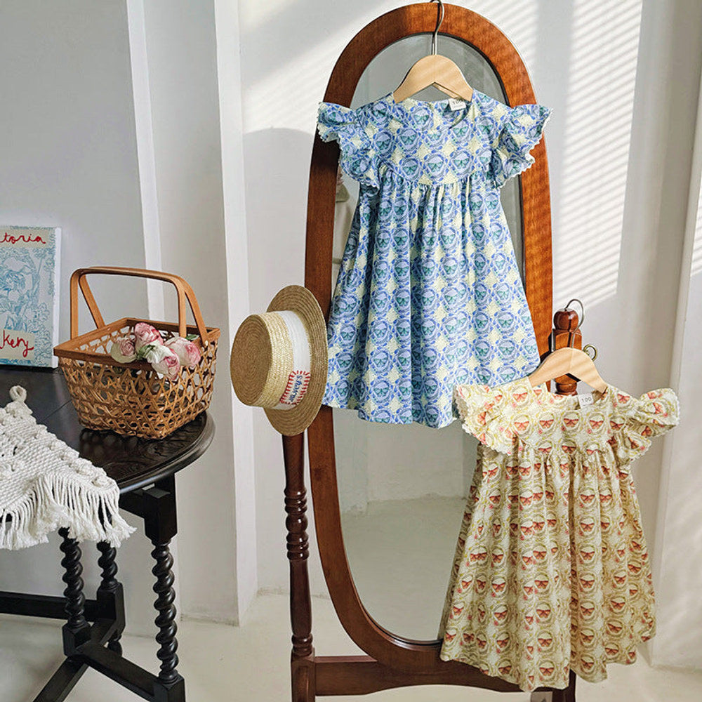 MyKids-USA® Kids Girls Fly Sleeves Butterfly Print Princess Dress