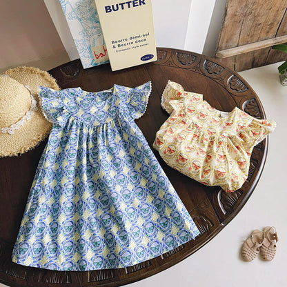 MyKids-USA® Kids Girls Fly Sleeves Butterfly Print Princess Dress