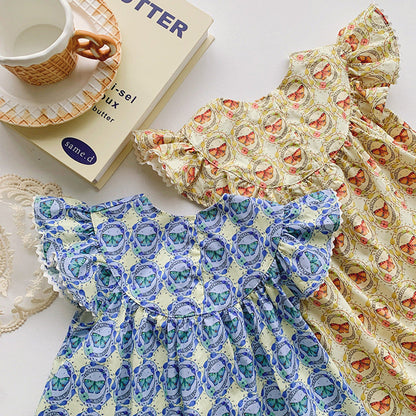 MyKids-USA® Kids Girls Fly Sleeves Butterfly Print Princess Dress