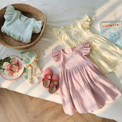 MyKids-USA® Kids Girls Fly Sleeves Floral Pattern Embroidery Princess Dress