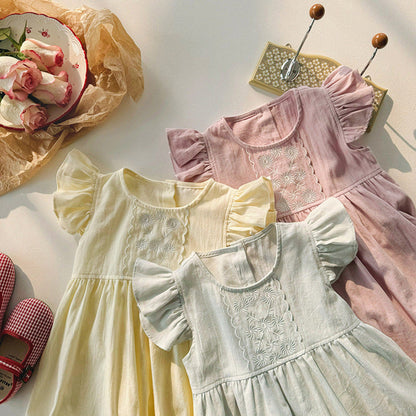 MyKids-USA® Kids Girls Fly Sleeves Floral Pattern Embroidery Princess Dress