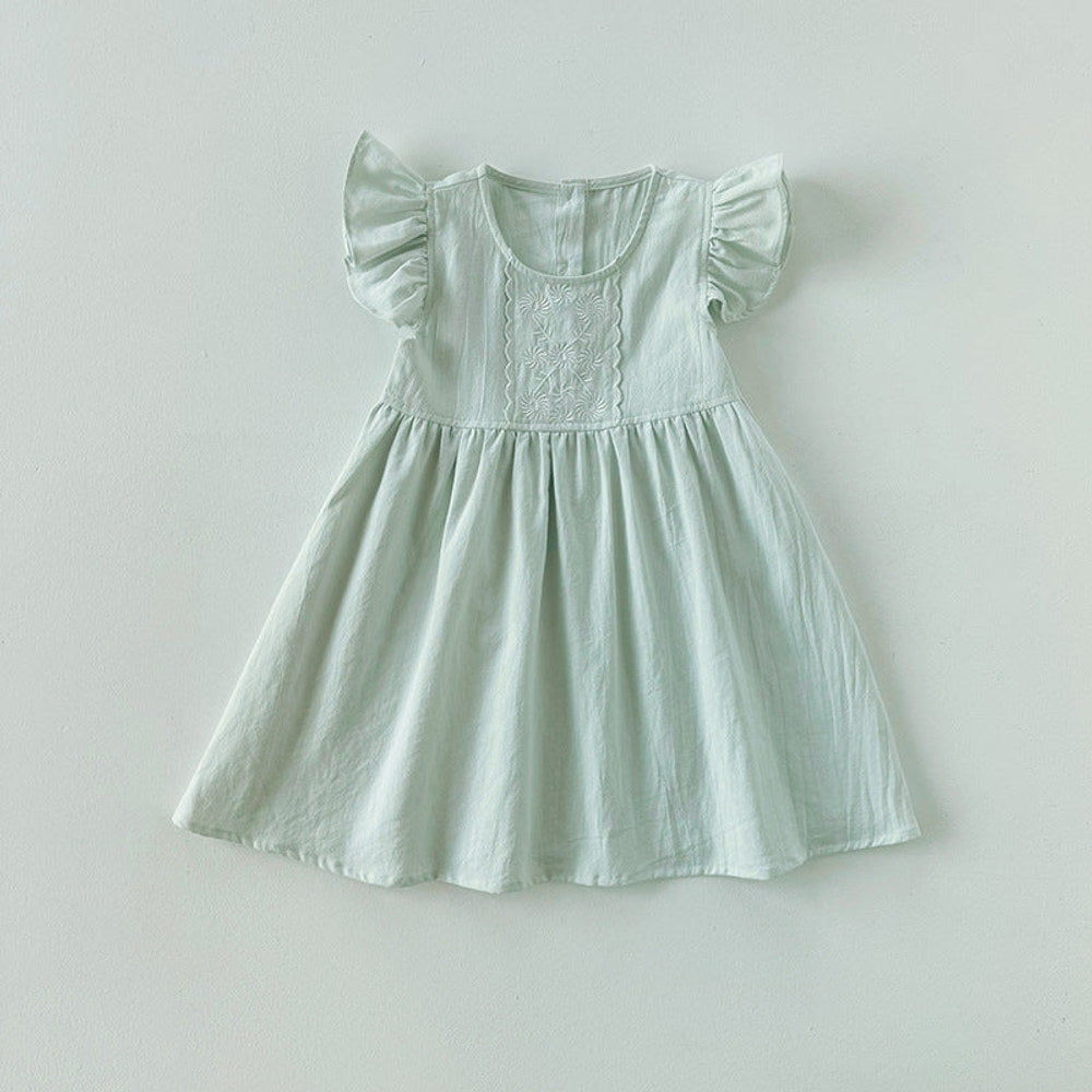 MyKids-USA® Kids Girls Fly Sleeves Floral Pattern Embroidery Princess Dress