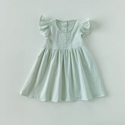 MyKids-USA® Kids Girls Fly Sleeves Floral Pattern Embroidery Princess Dress