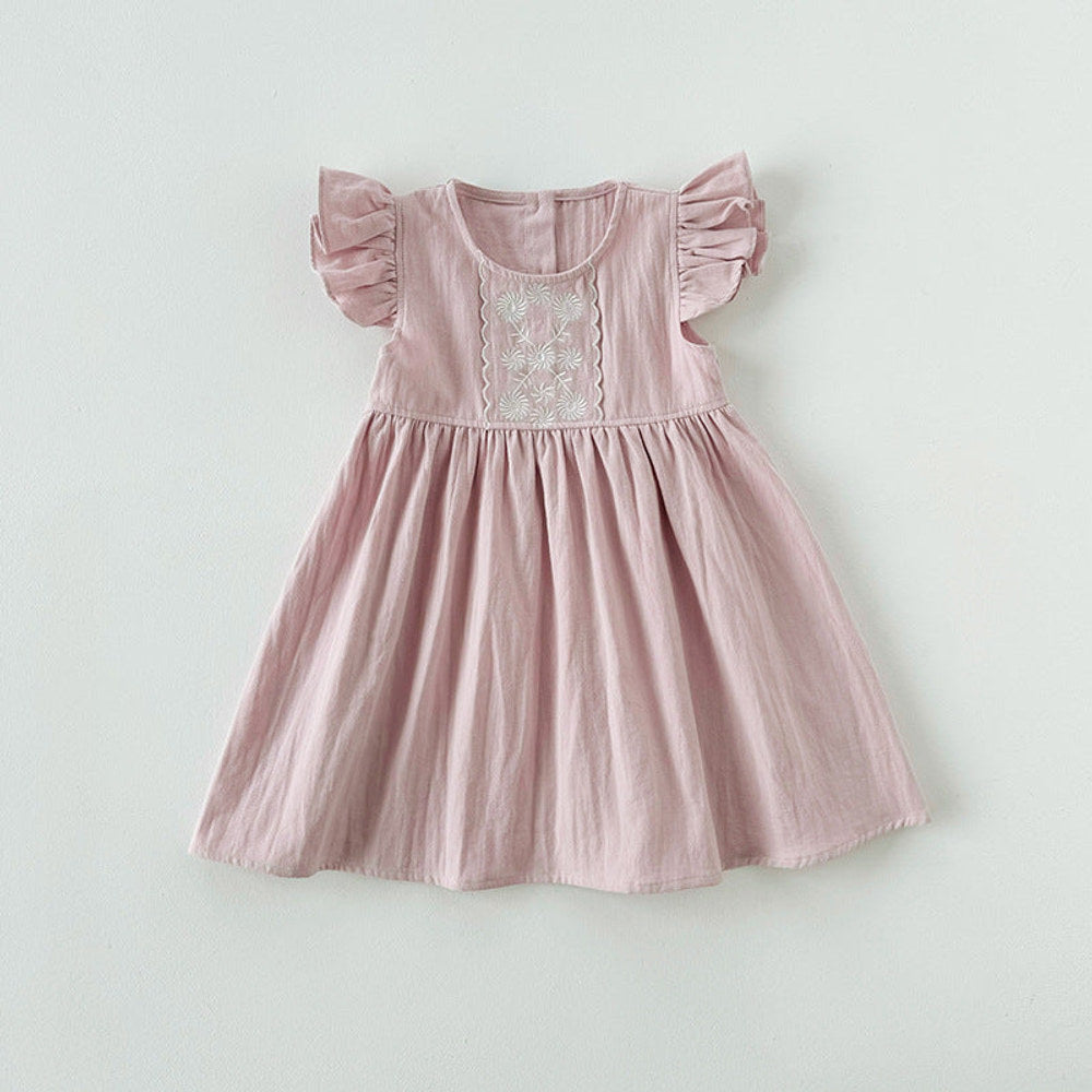 MyKids-USA® Kids Girls Fly Sleeves Floral Pattern Embroidery Princess Dress