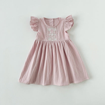 MyKids-USA® Kids Girls Fly Sleeves Floral Pattern Embroidery Princess Dress